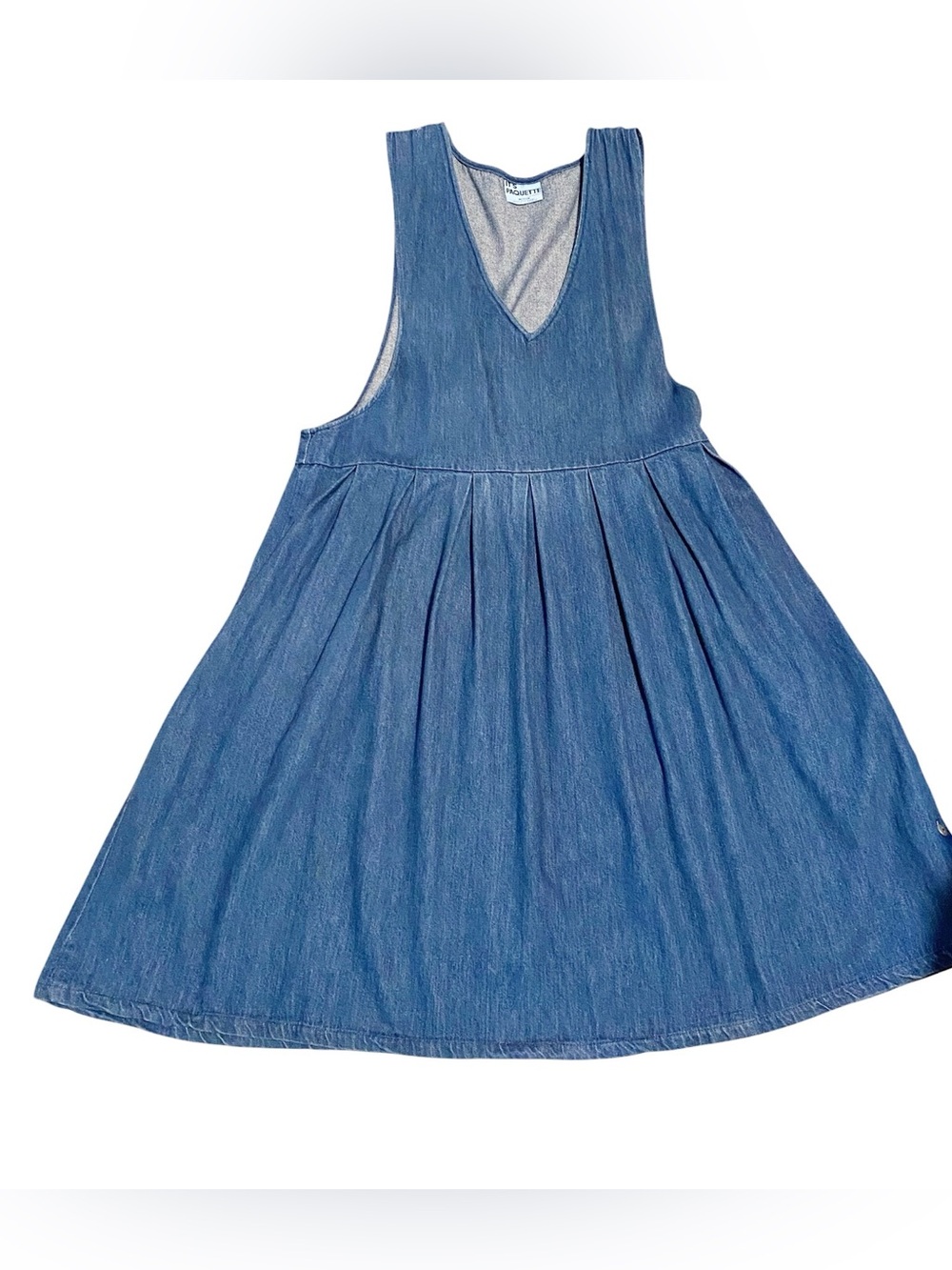 Vintage Blue Denim Jumper Dress with V-Neck Size Large